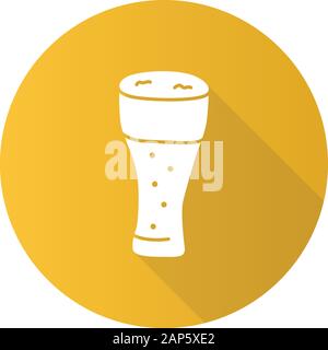 Light beer glass with froth yellow flat design long shadow glyph icon. Traditional alcohol beverage, foamy ale, lager pint vector silhouette illustrat Stock Vector