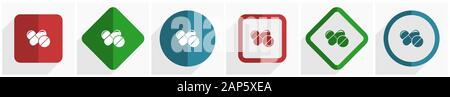 Medicine icon set, flat design vector illustration in 6 options for webdesign and mobile applications in eps 10 Stock Vector