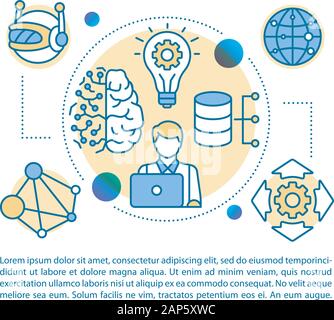 Create digital future article page vector template. Software development. Brochure, magazine, booklet design element, linear icons, text boxes. Print Stock Vector