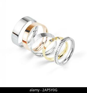 Assorted Wedding Rings Selection on White Background Stock Photo