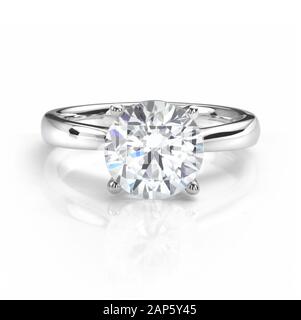 Diamond Engagement Ring on White Background Stock Photo