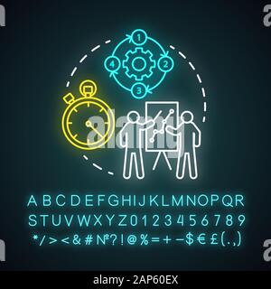 Project base structure neon light concept icon. Corporate training, business presentation. Workflow process idea. Project management. Glowing sign wit Stock Vector