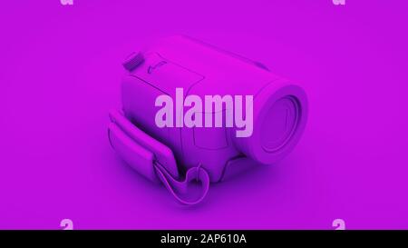 Purple Video Camera. Minimal idea concept, 3d rendering. Stock Photo
