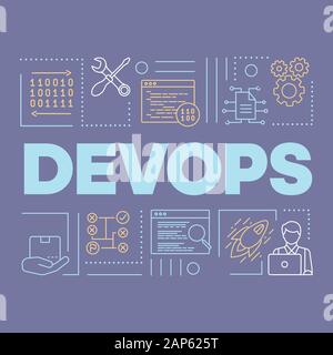 DevOps word concepts banner. Binary system. Presentation, website. Isolated lettering typography idea with linear icons. Software development and oper Stock Vector