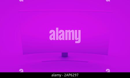 High-end curved smart led tv on purple background. Minimal idea concept, 3d rendering. Stock Photo