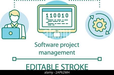 Software project management concept icon. Programmer, developer work. Application development and testing idea thin line illustration. Vector isolated Stock Vector