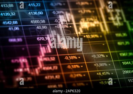 Candle stick graph and bar chart of stock market investment trading. Analysis Forex price display on computer screen. Stock Photo