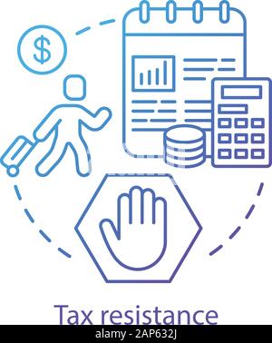 Tax resistance concept icon. Civil disobedience, government manifestation idea thin line illustration. Taxpayer with suitcase, notepad and calculator Stock Vector