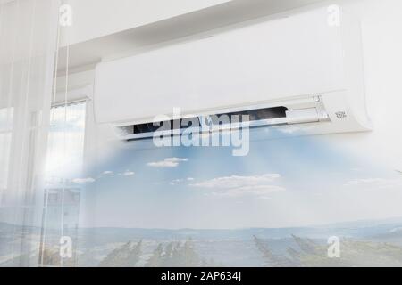 Air conditioner blowing cold air. Home interior concepts. Stock Photo