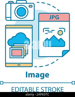Image concept icon. Visual information idea thin line illustration. Pictures and photos. Files storage. Albums, photobooks and collages. Photographing Stock Vector
