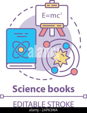 Science books concept icon. Scientific literature idea thin line illustration. Academic paper research, tractate. Physics and astronomy encyclopedia. Stock Vector