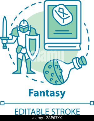 Fantasy literature concept icon. Fantastic fiction idea thin line illustration. Imaginary worlds novels. Magic ancient times stories. Vector isolated Stock Vector