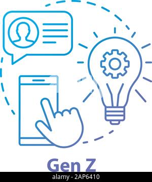 Gen Z blue concept icon. Age group idea thin line illustration. Digital technologies. Innovations development. Online communication. Homeland Generati Stock Vector