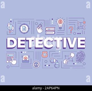 Detective word concepts banner. Presentation, website. Crime fiction literature. Criminal investigation. Isolated lettering typography idea with linea Stock Vector