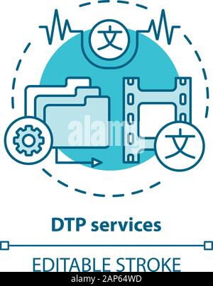 DTP services blue concept icon. Desktop publishing services idea thin ...