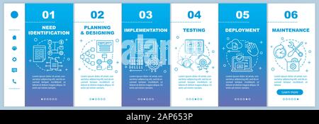 Software development stages onboarding mobile web pages vector template. Responsive smartphone website interface idea with linear illustrations. Webpa Stock Vector