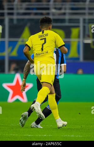 Milan - Oct 23, 2019: Jadon Sancho 7. FC Inter - Borussia Dortmund. Champions League. Stadio San Siro Stock Photo