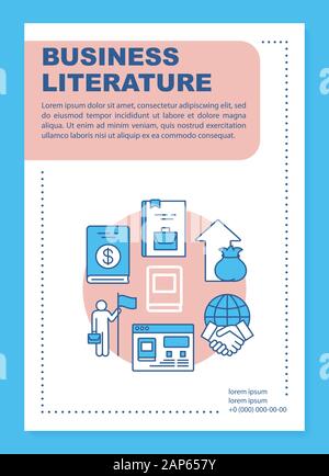 Business literature poster template layout. Banner, booklet, leaflet print design with linear icons. Motivational, self-development book. Vector broch Stock Vector