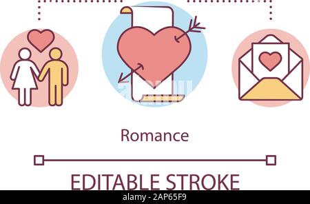 Romance books concept icon. Romantic literature idea thin line illustration. Heartbreaking love stories and novels. Passion & love affairs. Vector iso Stock Vector