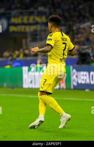 Milan - Oct 23, 2019: Jadon Sancho 7. FC Inter - Borussia Dortmund. Champions League. Stadio San Siro Stock Photo