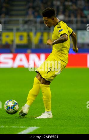 Milan - Oct 23, 2019: Jadon Sancho 7. FC Inter - Borussia Dortmund. Champions League. Stadio San Siro Stock Photo