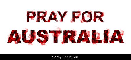 Pray For Australia Typography Design with Fires on White Background. Save Australia Concept. Help People and Animals. Donate Template. Series of Massi Stock Photo