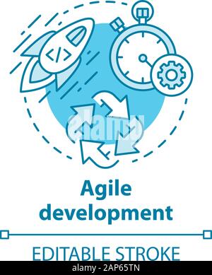 Agile development concept icon. Short term teamwork. Strategic management. Software programming cycle. Start IT project idea thin line illustration. V Stock Vector