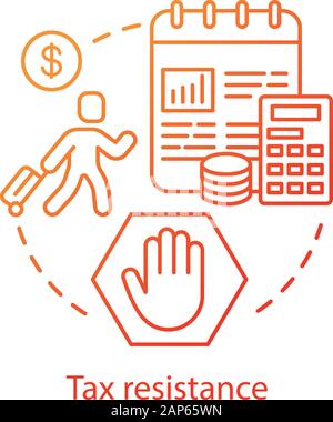Tax resistance concept icon. Civil protest, government manifestation idea thin line illustration. Taxpayer with suitcase, notepad and calculator vecto Stock Vector