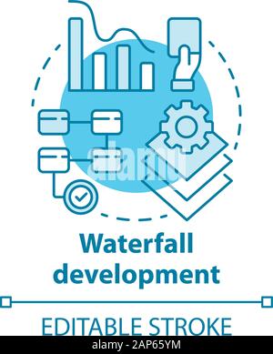 Waterfall development concept icon. Sequential phases of project. Strategy management. Workflow administration idea thin line illustration. Vector iso Stock Vector
