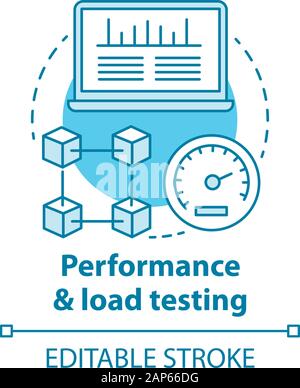 Performance and load testing concept icon. Research system speed, stability. Website speed optimization. Application check idea thin line illustration Stock Vector