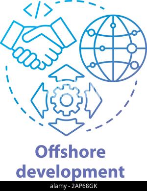 Offshore development concept icon. Recruiting freelancers from around world. International IT business company idea thin line illustration. Vector iso Stock Vector