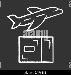 Delivery by plane chalk icon. International cargo shipping. Air freight. Transfer and shipment of parcels, packages. Express air delivery, airmail. Ca Stock Vector