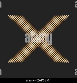 Lines that makes a cross. Golden color letter 'X'. Halftone effect. Element for logo, product branding or other design. Stock Vector