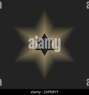 Golden lines that makes a six pointed star figure. Halftone Star of David. Vector hexagram. Stock Vector