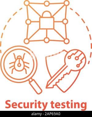 Security testing concept icon. Safety audit. Key reliability and antivirus defence. Intrusion data protection idea thin line illustration. Vector isol Stock Vector