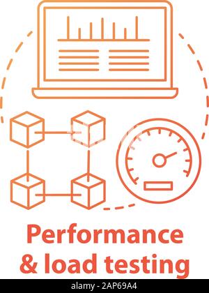 Performance and load testing concept icon. Research system speed, stability. Website speed optimization. Application check idea thin line illustration Stock Vector