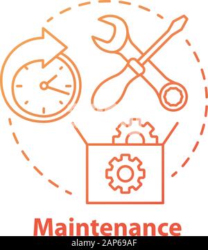 Maintenance concept icon. Round-the-clock workshop. Equipment setup. Repairs. Support. Warranty service idea thin line illustration. Vector isolated o Stock Vector