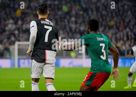 Turin - Oct 22, 2019: Cristiano Ronaldo 7 portrait. Juventus