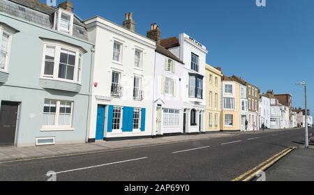 Deal England - August 19 2019; Buildings along one side Beach Street including British listed building Pelican Stock Photo
