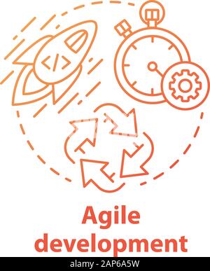 Agile development concept icon. Short term teamwork. Strategic management. Software programming cycle. Start IT project idea thin line illustration. V Stock Vector