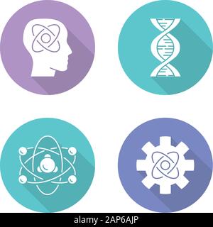 Physics branches color icons set. Neurophysics, biophysics, engineering ...