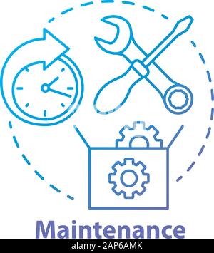 Maintenance concept icon. Round-the-clock workshop. Equipment setup. Repairs. Support. Warranty service idea thin line illustration. Vector isolated o Stock Vector