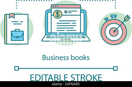 Business books concept icon. Financial literature idea thin line illustration. Motivational and self-development stories. Achieving goals. Vector isol Stock Vector