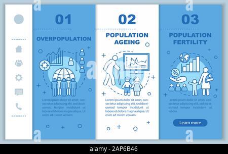 Population onboarding mobile web pages vector template. Population fertility. Responsive smartphone website interface idea with linear illustrations. Stock Vector