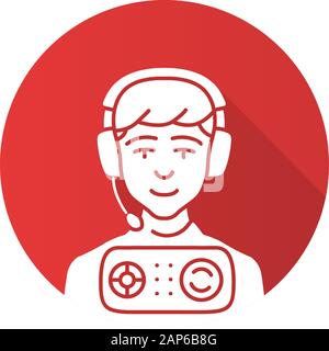 Radio news red flat design long shadow glyph icon. Sound broadcasting. Audio program via electronic media. Podcast recording. FM radio station. Vector Stock Vector