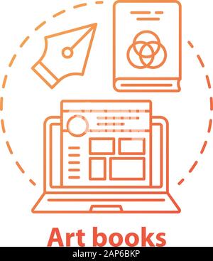 Art books red concept icon. Graphic design literature idea thin line illustration. Writing articles, blog content creating. Social media post design.V Stock Vector