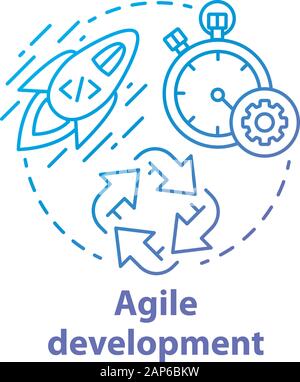 Agile development concept icon. Short term teamwork. Strategic management. Software programming cycle. Start IT project idea thin line illustration. V Stock Vector