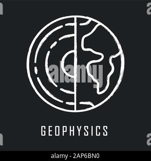 Geophysics chalk icon. Study of Earth crust and core. Physics branch. Inner structure and composition of Earth lithosphere. Geology and geography rese Stock Vector