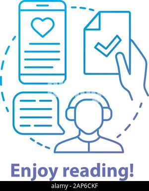 Enjoy reading blue concept icon. Passionate readers idea thin line illustration. Audio books, soundtracks, radio listening, ebooks reading application Stock Vector