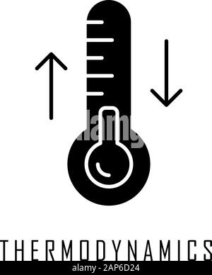 Thermodynamics glyph icon. Temperature fluctuations. Thermal effects. Heating and cooling physical processes. Thermometer measurement. Silhouette symb Stock Vector